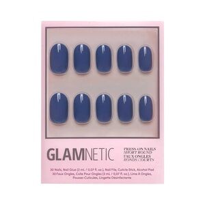 Glamnetic Press-On Nails Short Round, 30-Nail Kit with Glue-Regal Blue